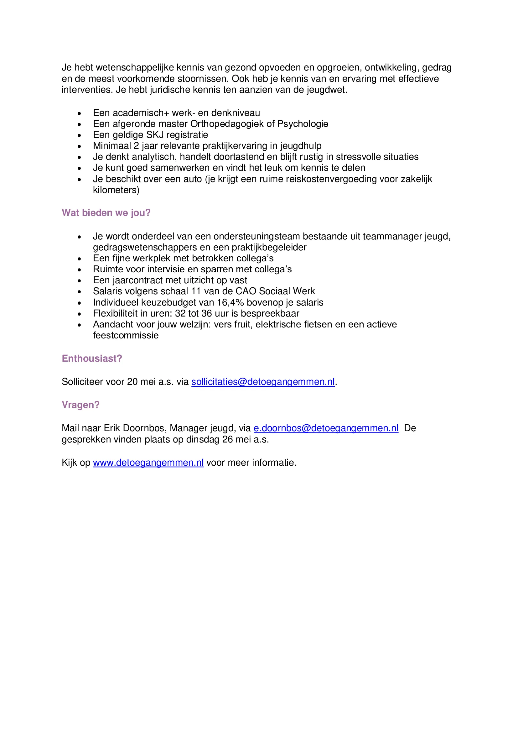 Vacature Gedragswetenschapper